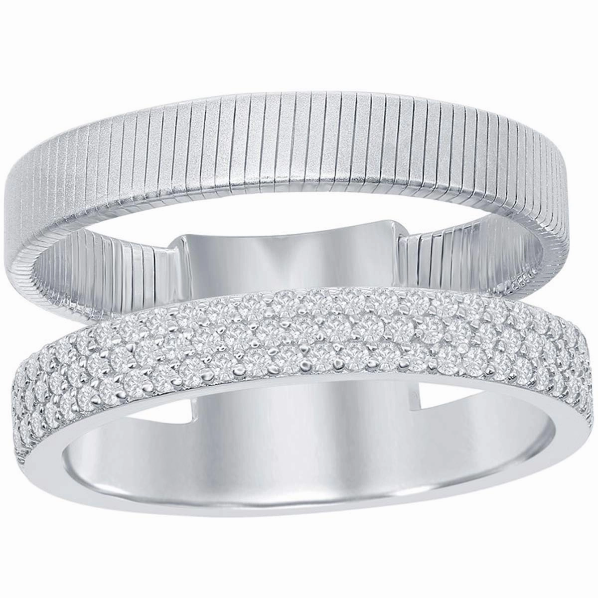 Sterling Silver Designer CZ Ring Bonded with Platinum, Size 8