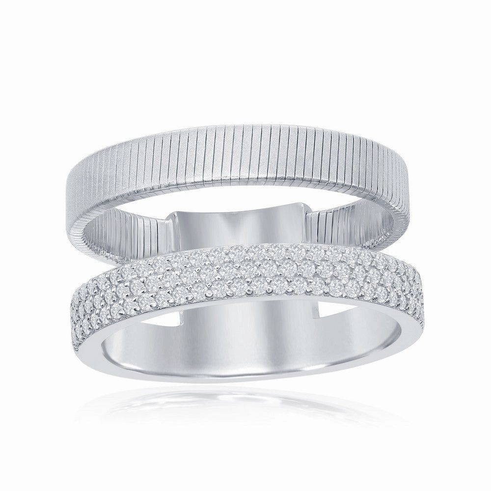 Sterling Silver Designer CZ Ring Bonded with Platinum, Size 8