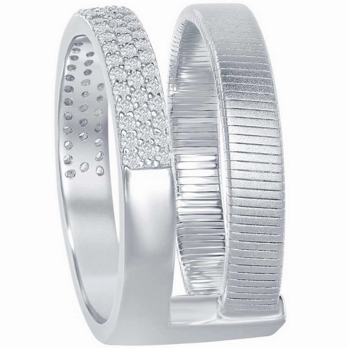 Sterling Silver Designer CZ Ring Bonded with Platinum, Size 8
