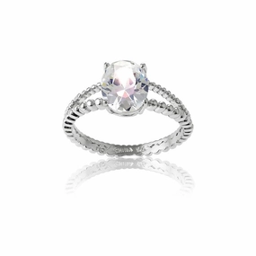 Sterling Silver Double Band Oval CZ Engagement Ring  - W-9686