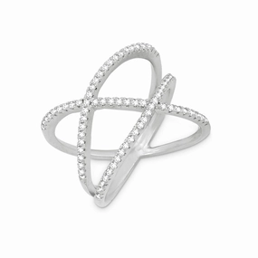 Sterling Silver Double Off Center CZ Cross Ring - W-1235