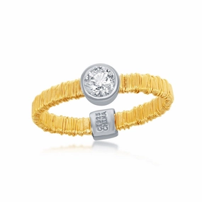 Sterling Silver Gold Threads Band with CZ Circle Ring - W-8957