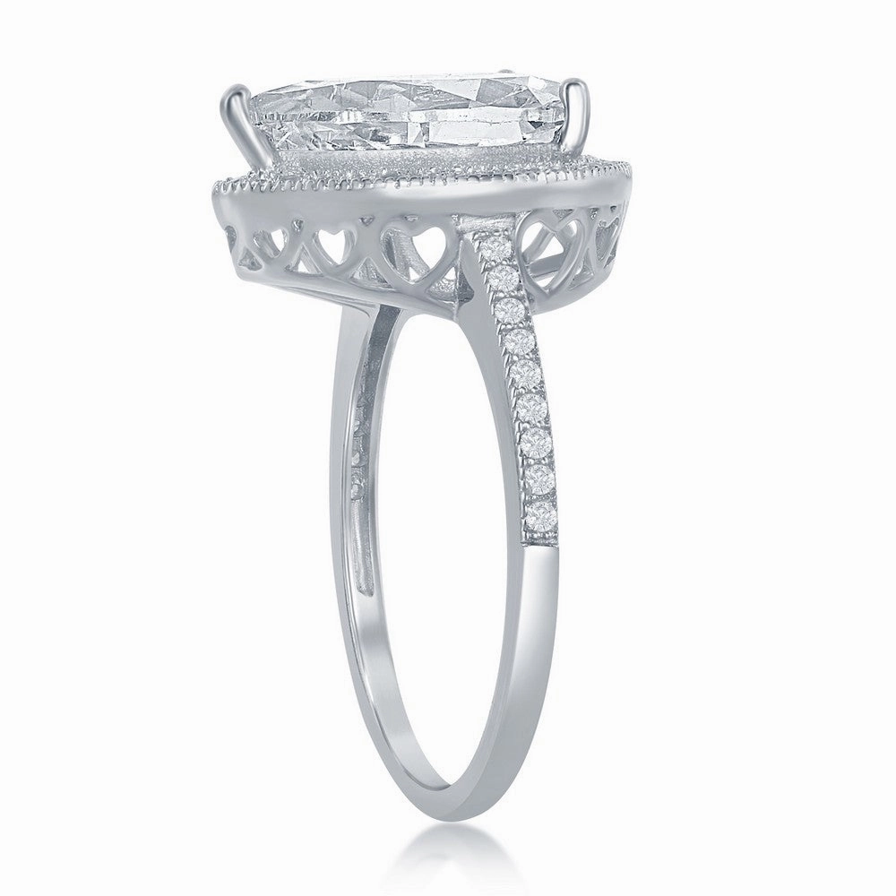 Sterling Silver Large Pear Shaped CZ Engagement Ring - W-2410