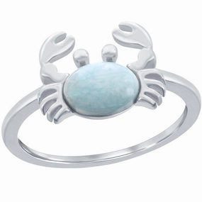 Sterling Silver Larimar Crab Ring, Size 9