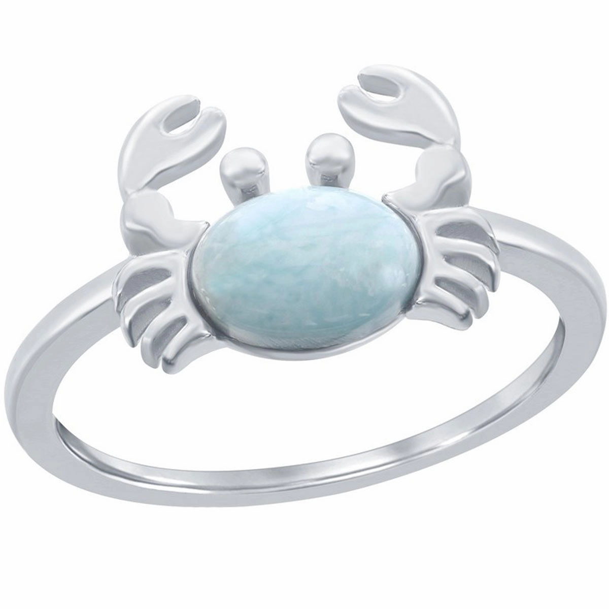Sterling Silver Larimar Crab Ring, Size 9