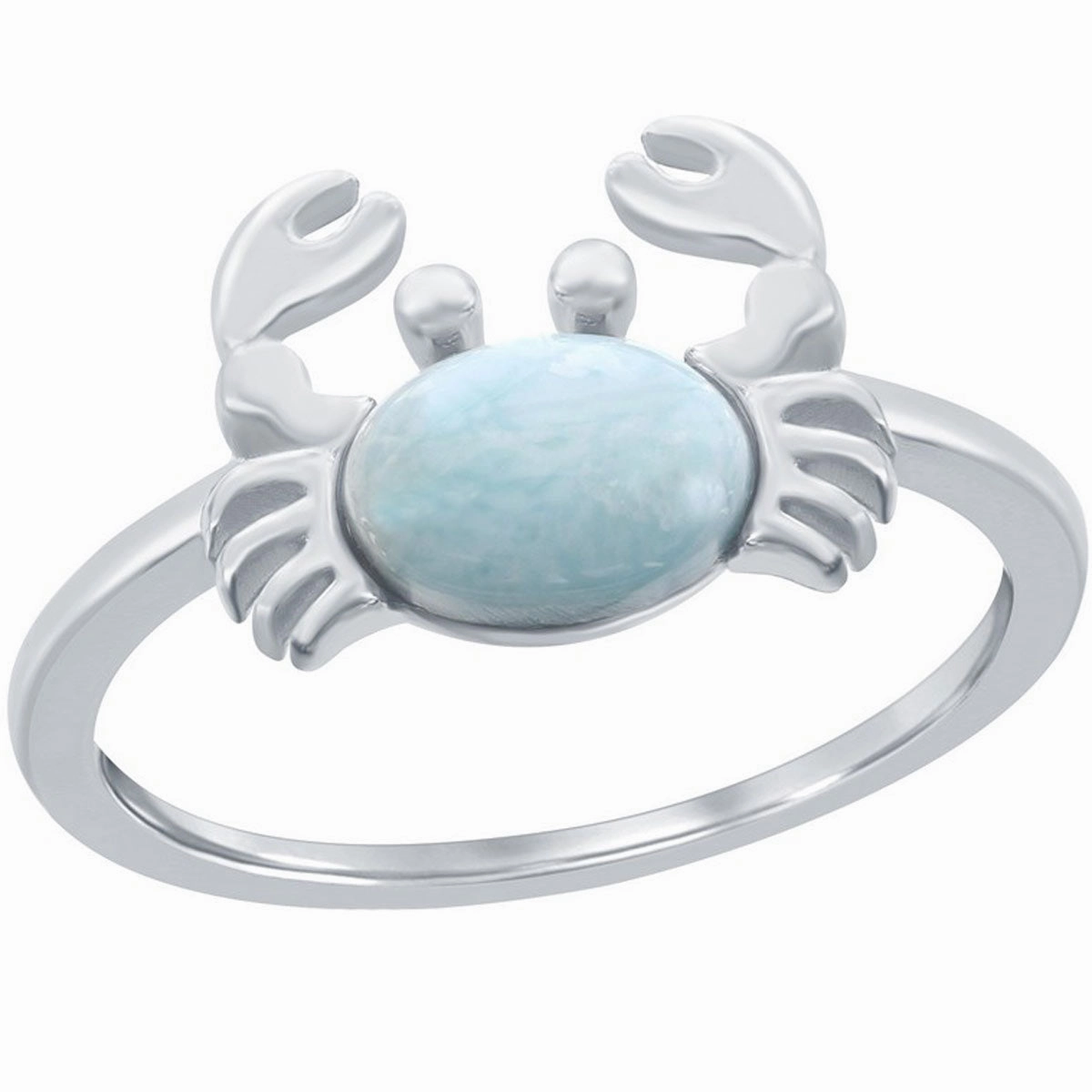 Sterling Silver Larimar Crab Ring, Size 9