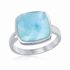 Sterling Silver Larimar Square Ring, Size 9