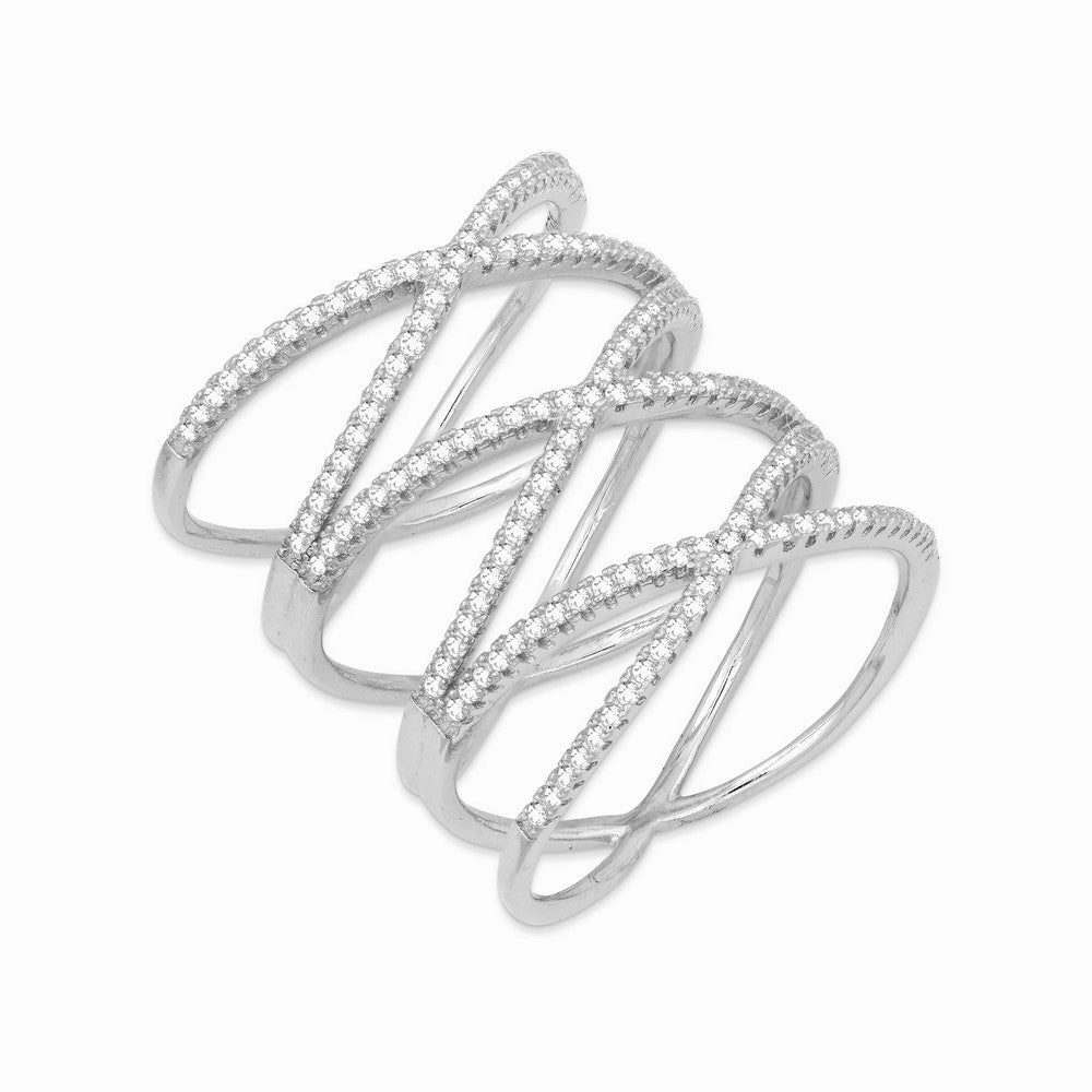 Sterling Silver Lightweight Triple CZ Cross Ring - W-1229