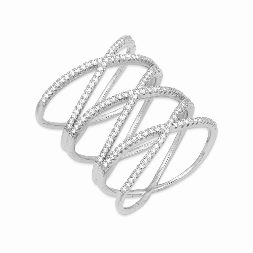 Sterling Silver Lightweight Triple CZ Cross Ring - W-1229
