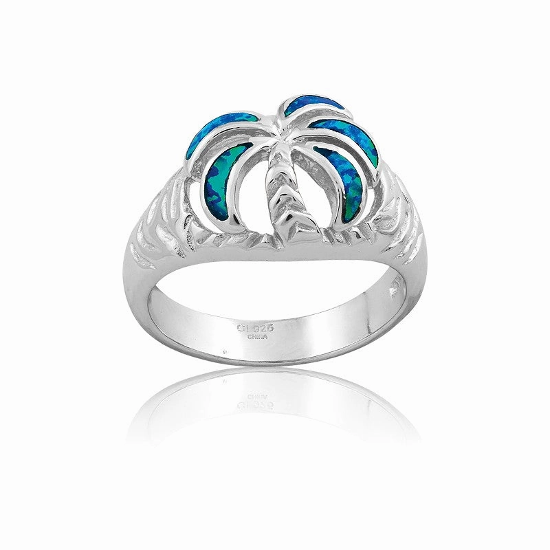 Sterling Silver Opal Palm Tree Ring - W-9655