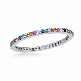 Sterling Silver Rainbow CZ Thin Band Ring - W-2133