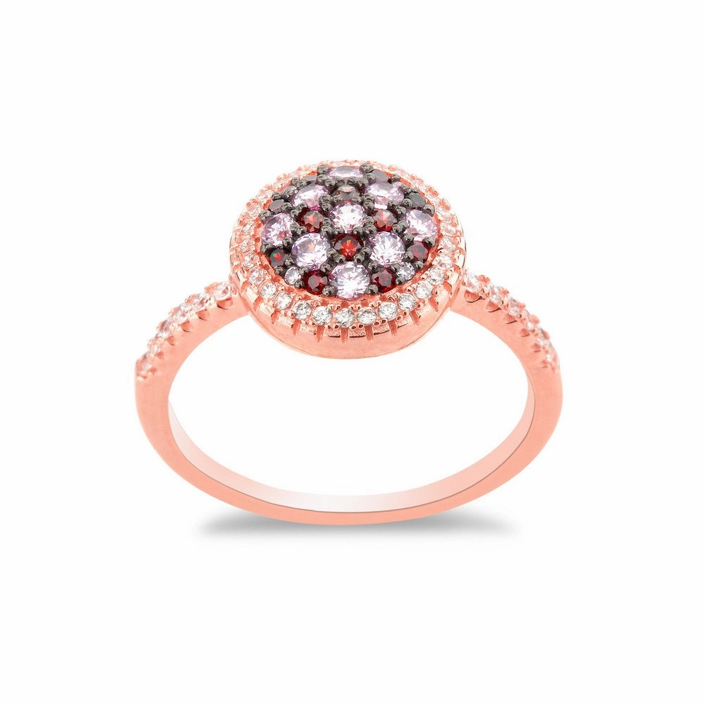 Sterling Silver Rose GP Round Pink Micro Pave Ring - W-1277