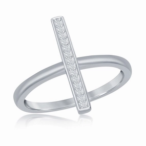 Sterling Silver Single Vertical CZ Bar Ring - W-1287