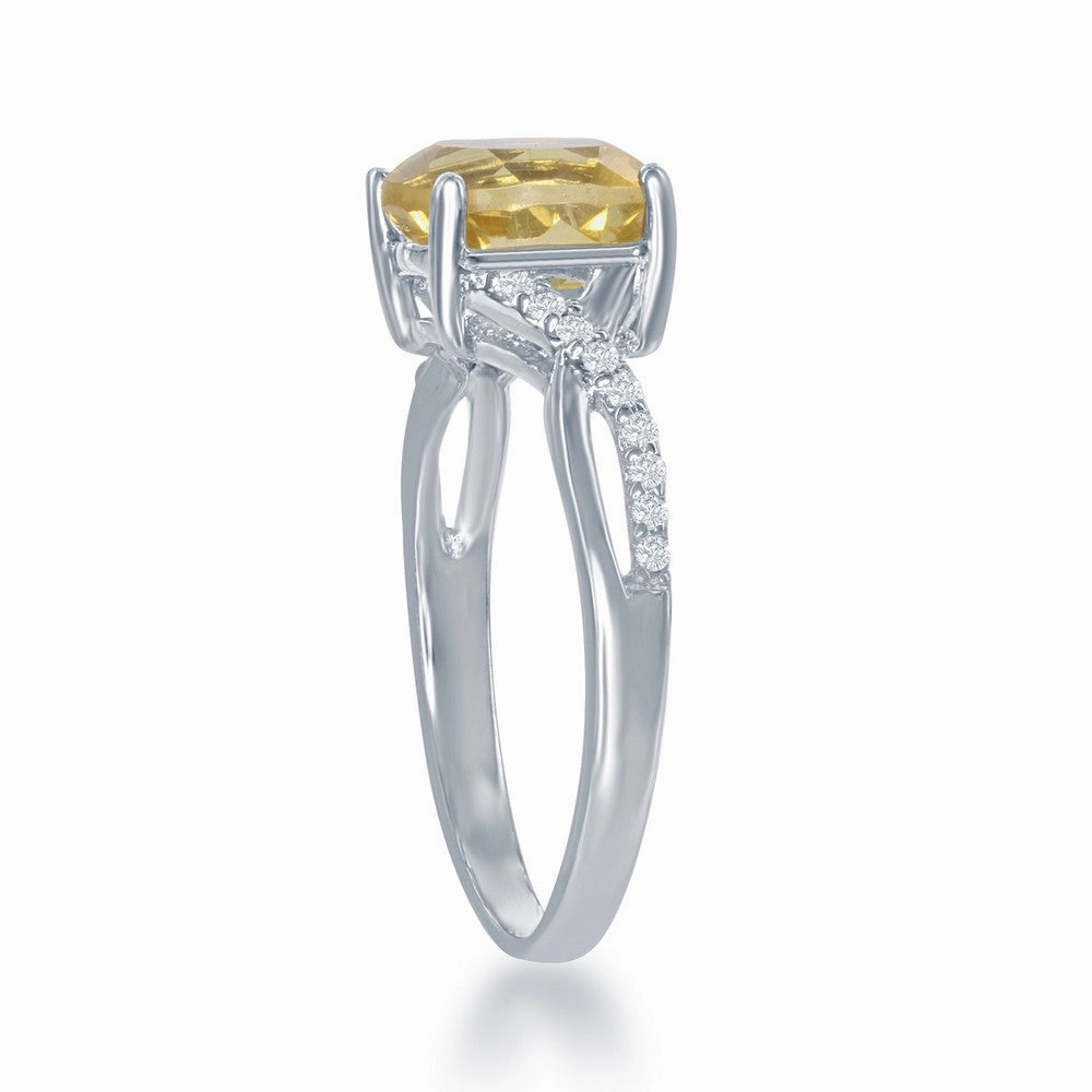 Sterling Silver Small Square Citrine Ring - W-1679