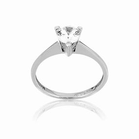 Sterling Silver Tri Prong CZ Engagement Ring - W-9568