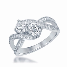 Sterling Silver Us2gether Two-Stone CZ Open Sides Ring - W-1674