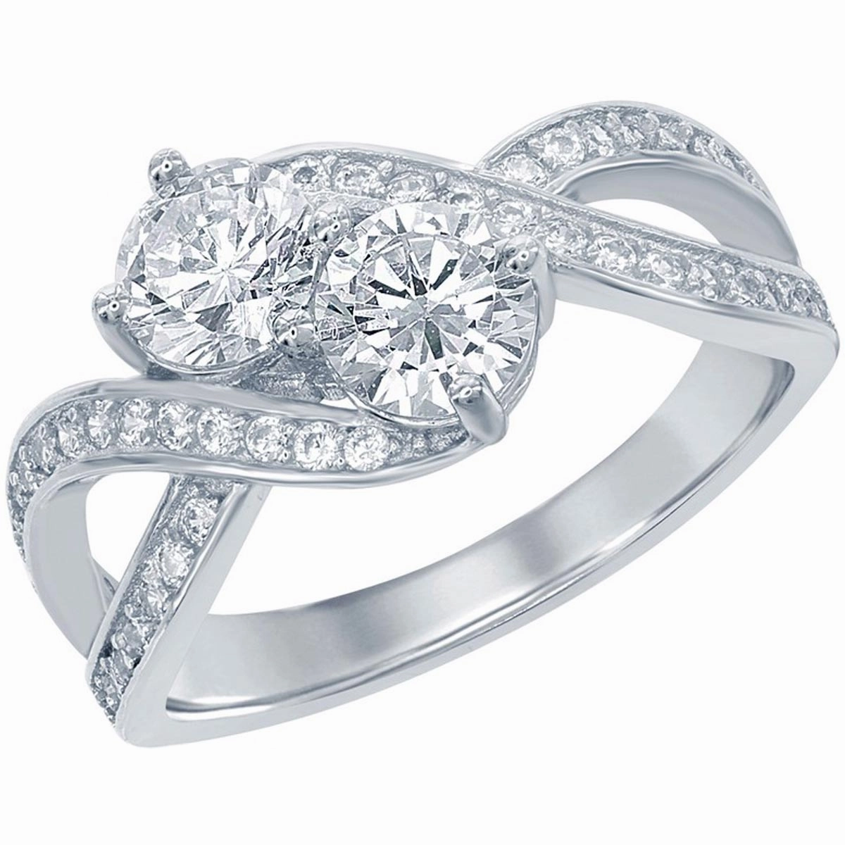 Sterling Silver Us2gether Two-Stone CZ Open Sides Ring - W-1674