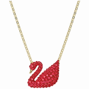 Swarovski Women's Pendant - Iconic Swan Bright Red Crystals Gold Tone Plated | 5465400