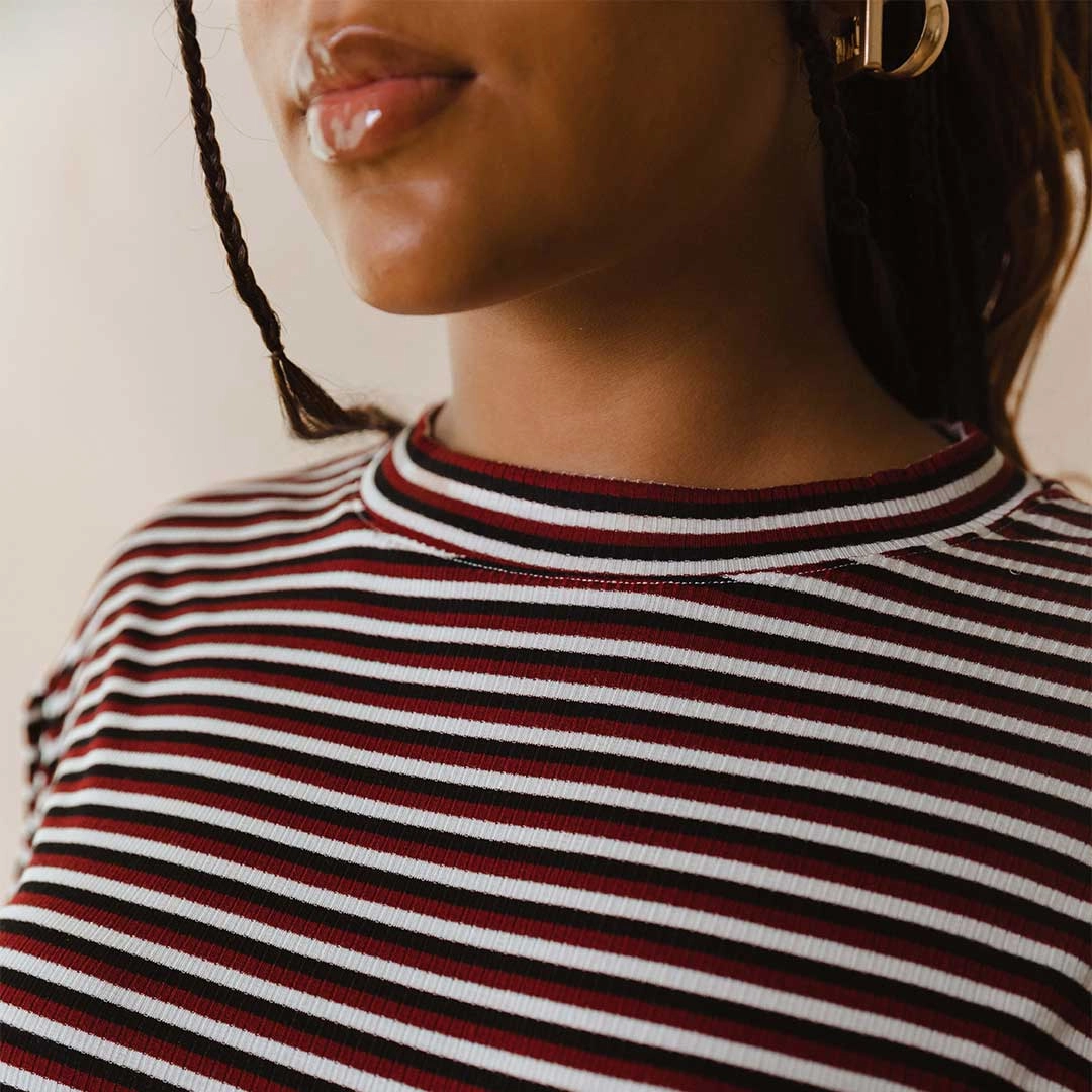 The Coco Long Sleeve, Burgundy Stripe