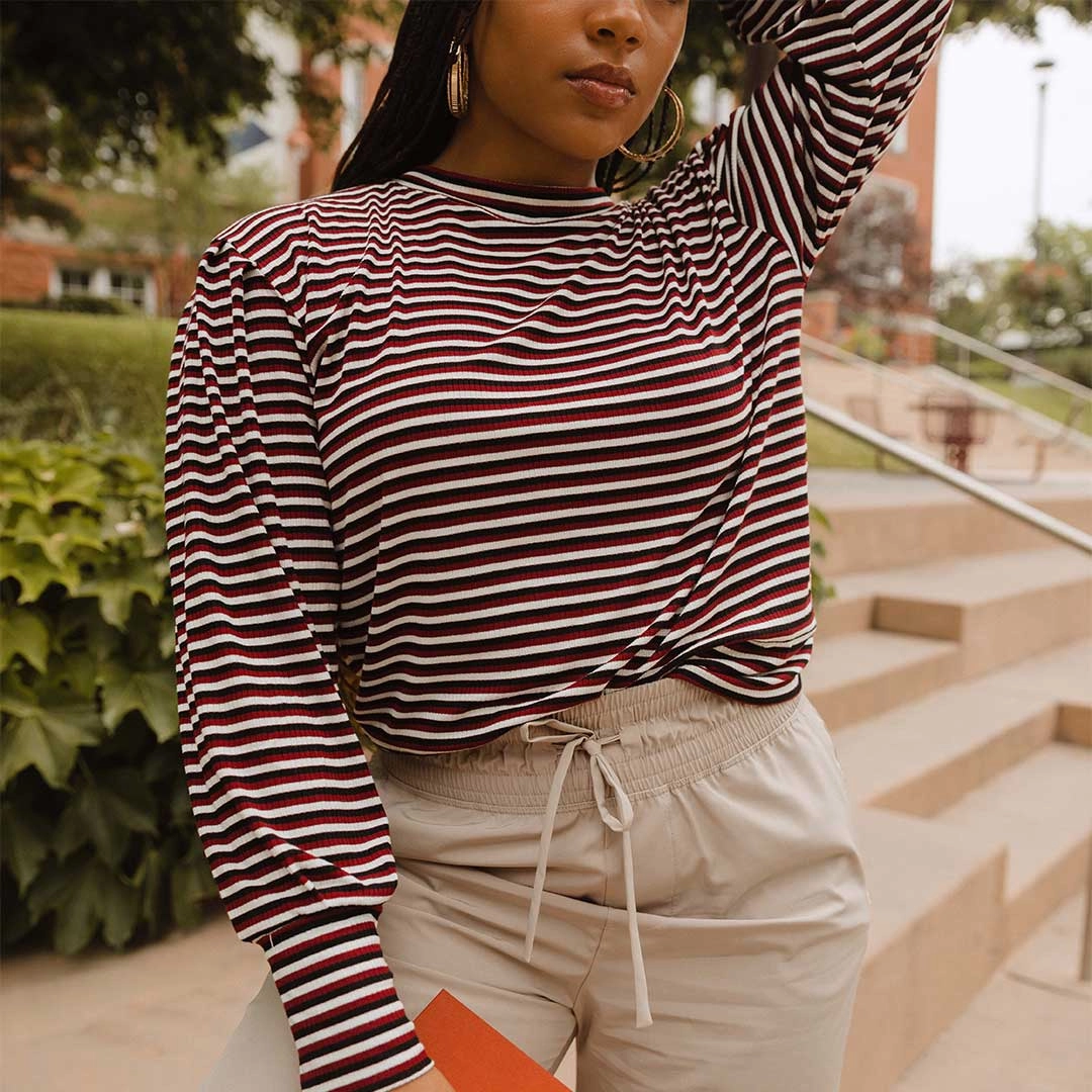 The Coco Long Sleeve, Burgundy Stripe
