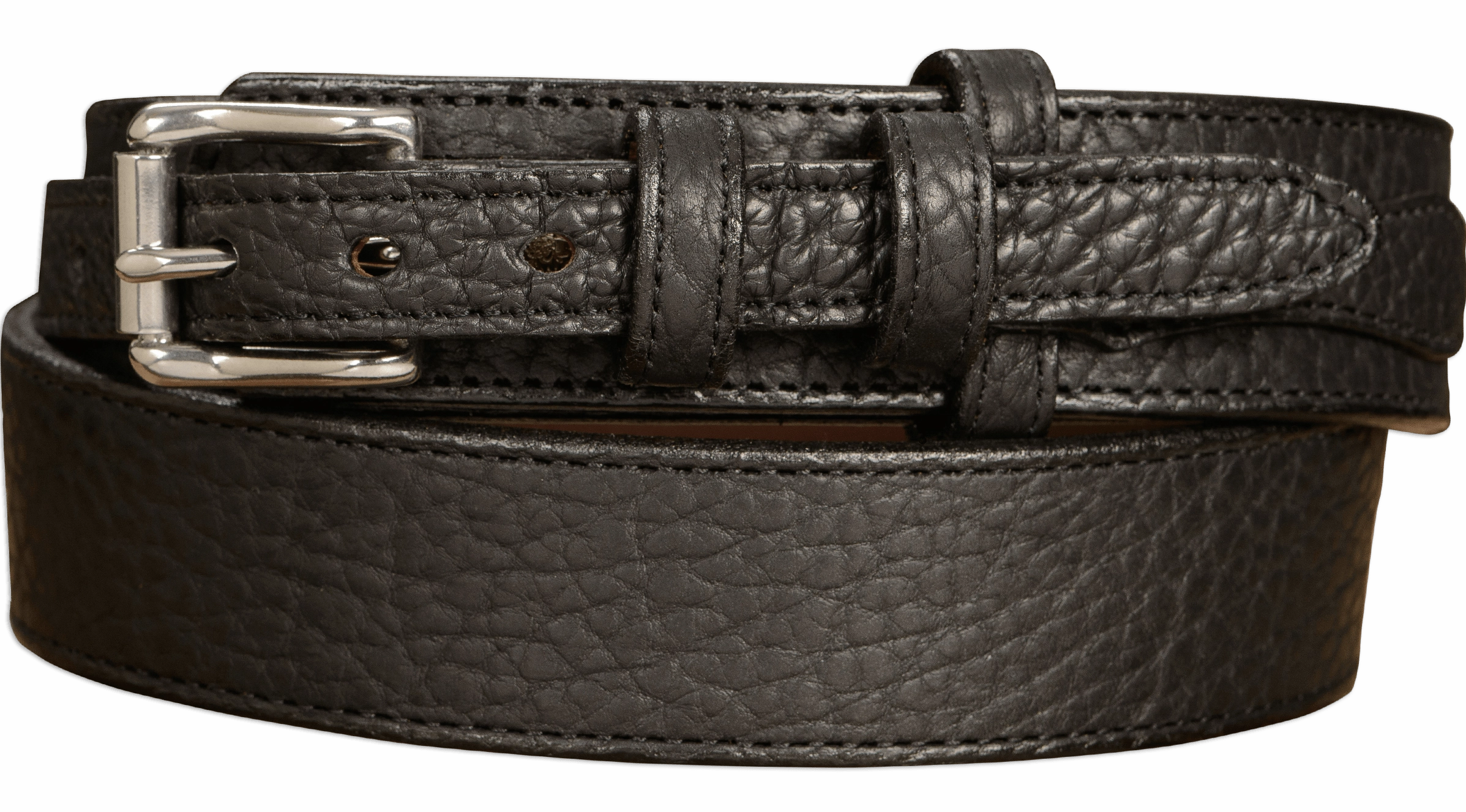 The Forester: Men's Black Stitched American Bison Ranger Leather Belt 1.50"