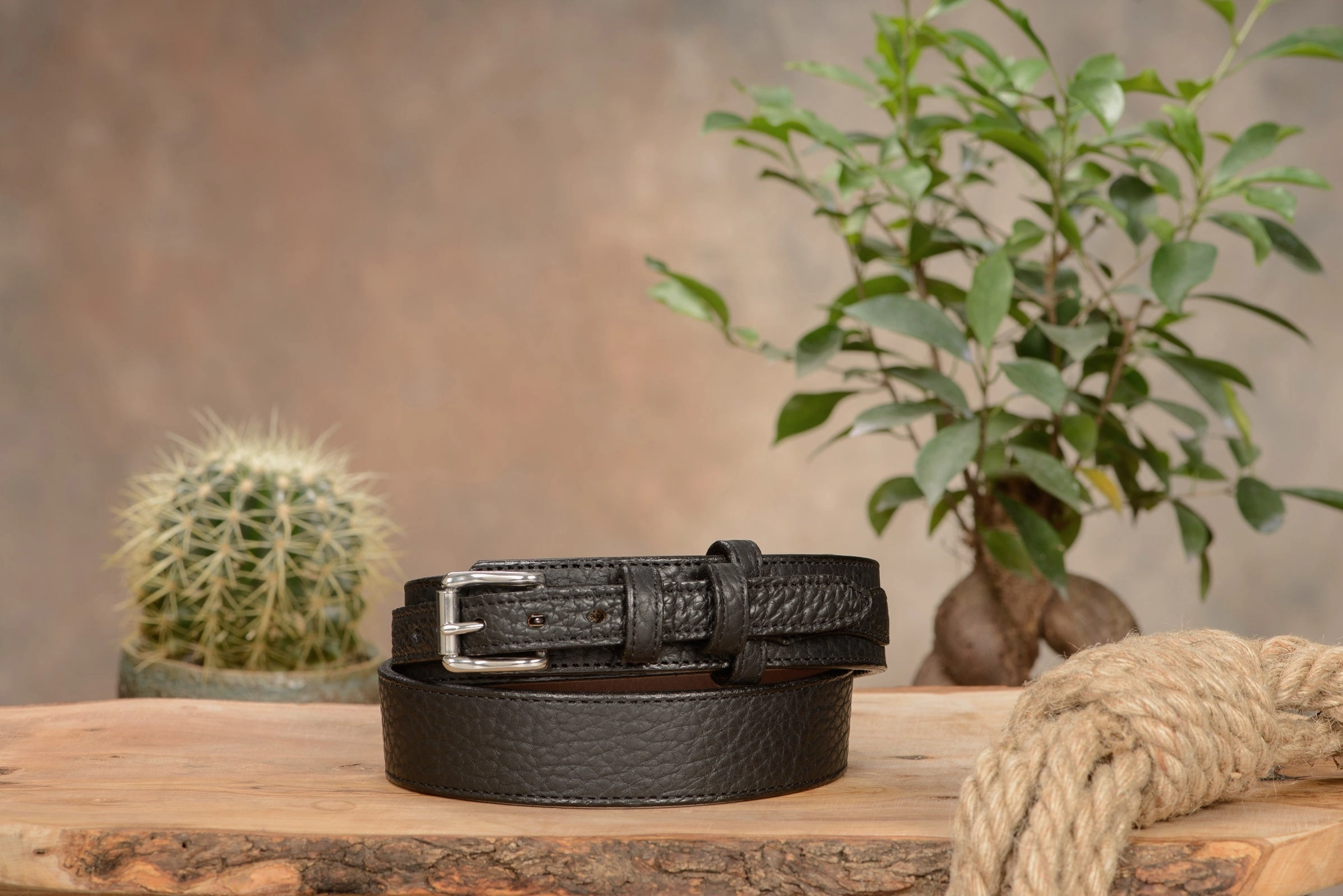 The Forester: Men's Black Stitched American Bison Ranger Leather Belt 1.50"