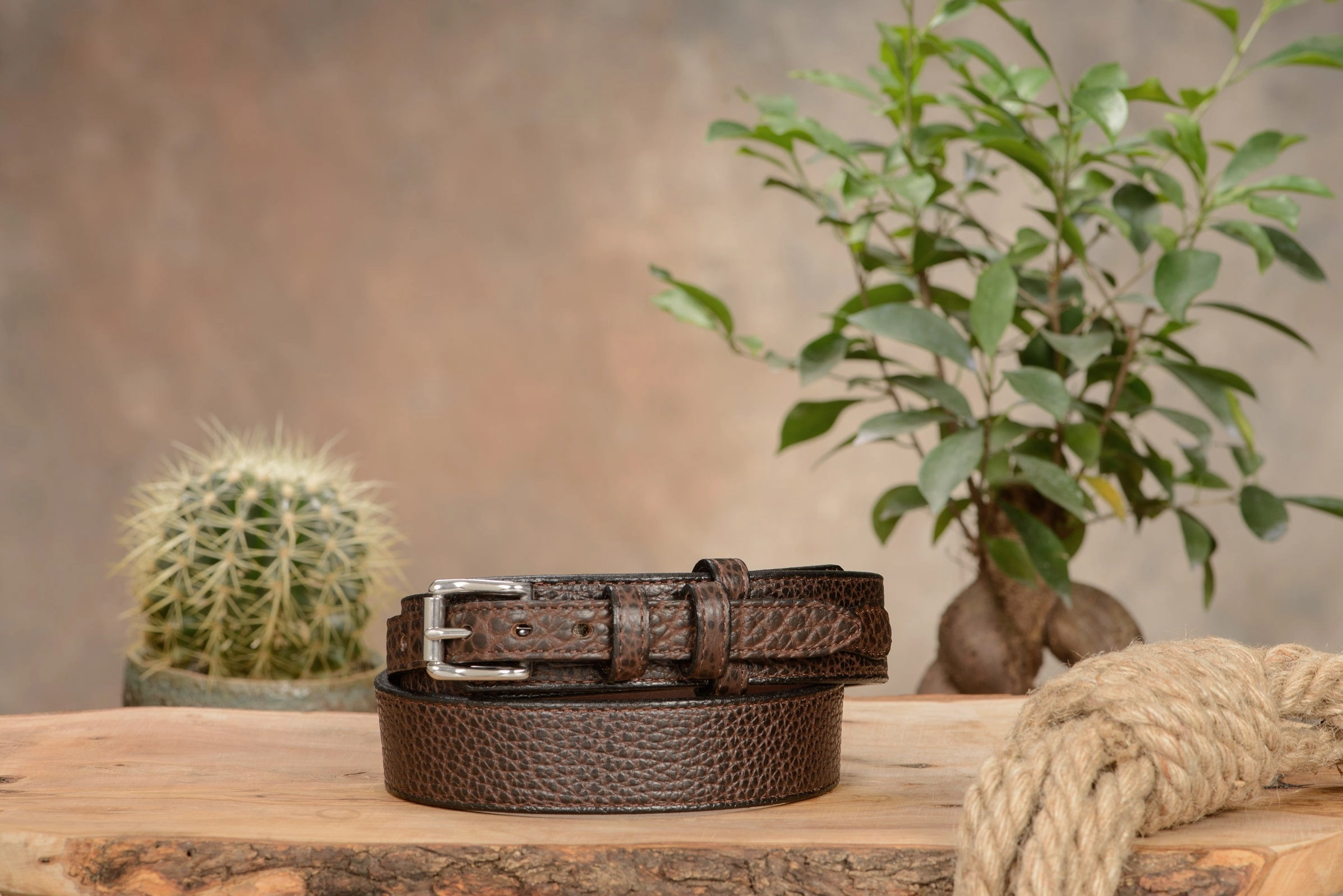 The Forester: Men's Brown Stitched American Bison Ranger Leather Belt 1.50"