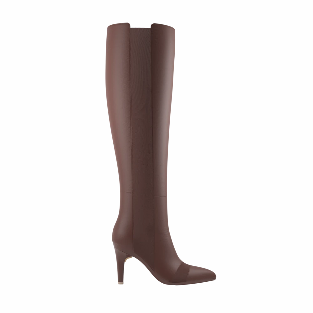 The Knee High Boot Walnut Leather   Stiletto Heel Kit 4 Walnut - FINAL SALE