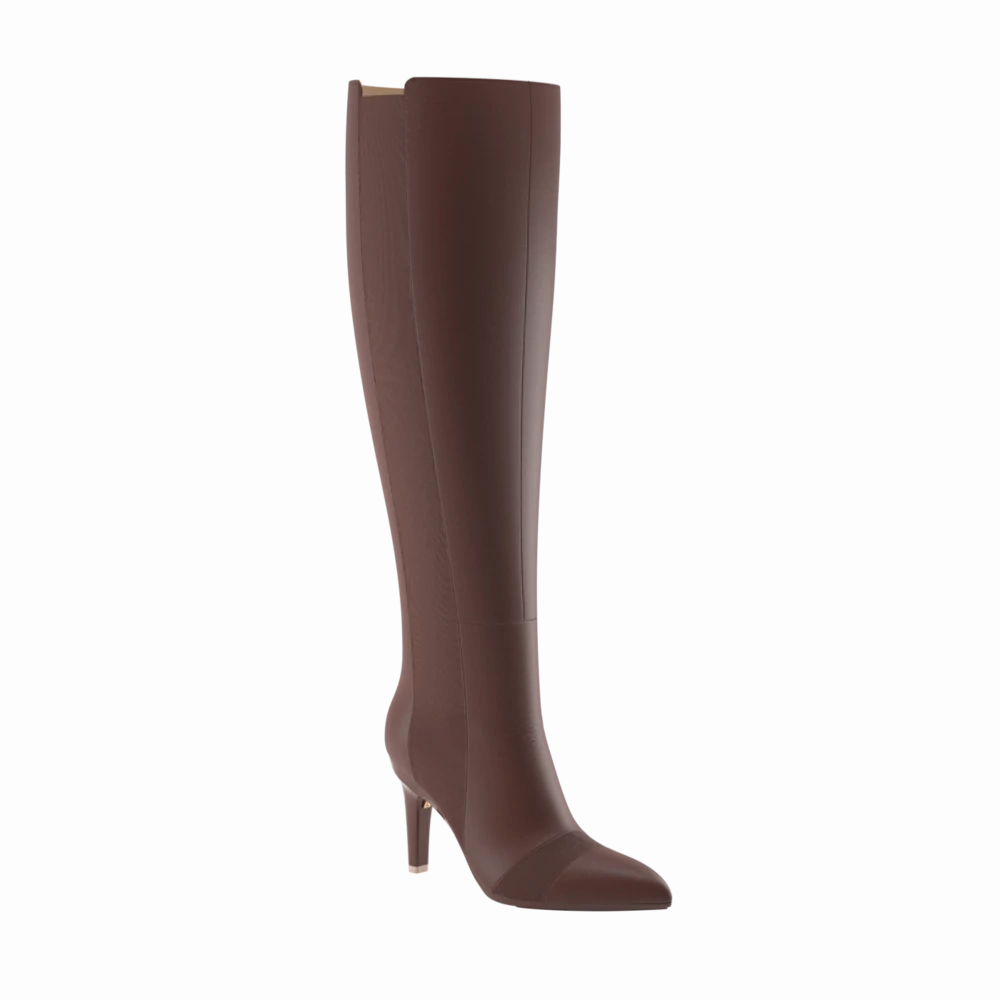 The Knee High Boot Walnut Leather   Stiletto Heel Kit 4 Walnut - FINAL SALE