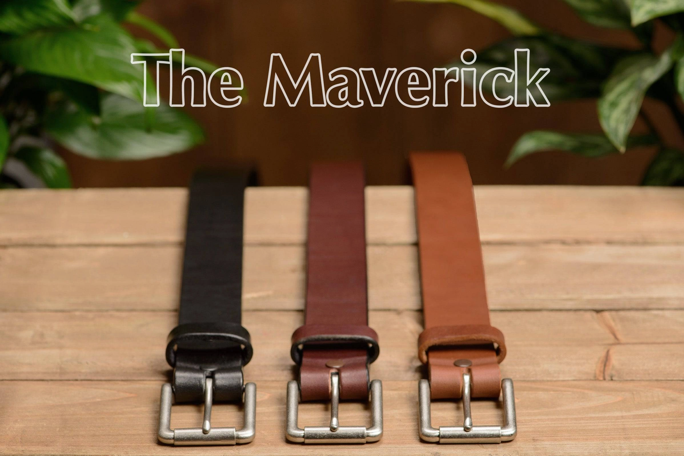 The Maverick: Men's Black Non Stitched Leather Belt - 1.50"