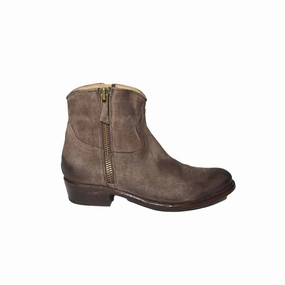 Vintage-Inspired Beige Suede Cowboy Ankle Boots