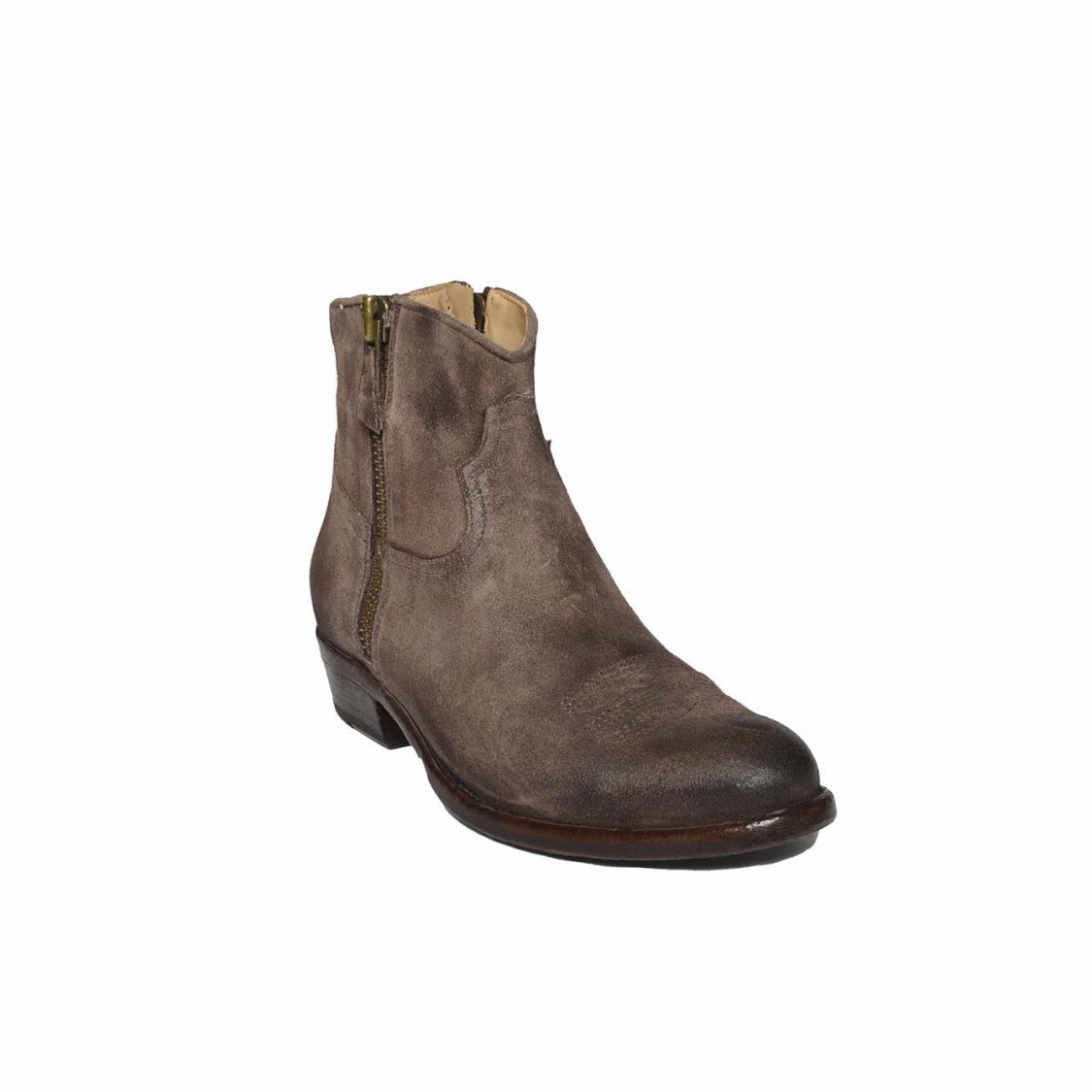 Vintage-Inspired Beige Suede Cowboy Ankle Boots