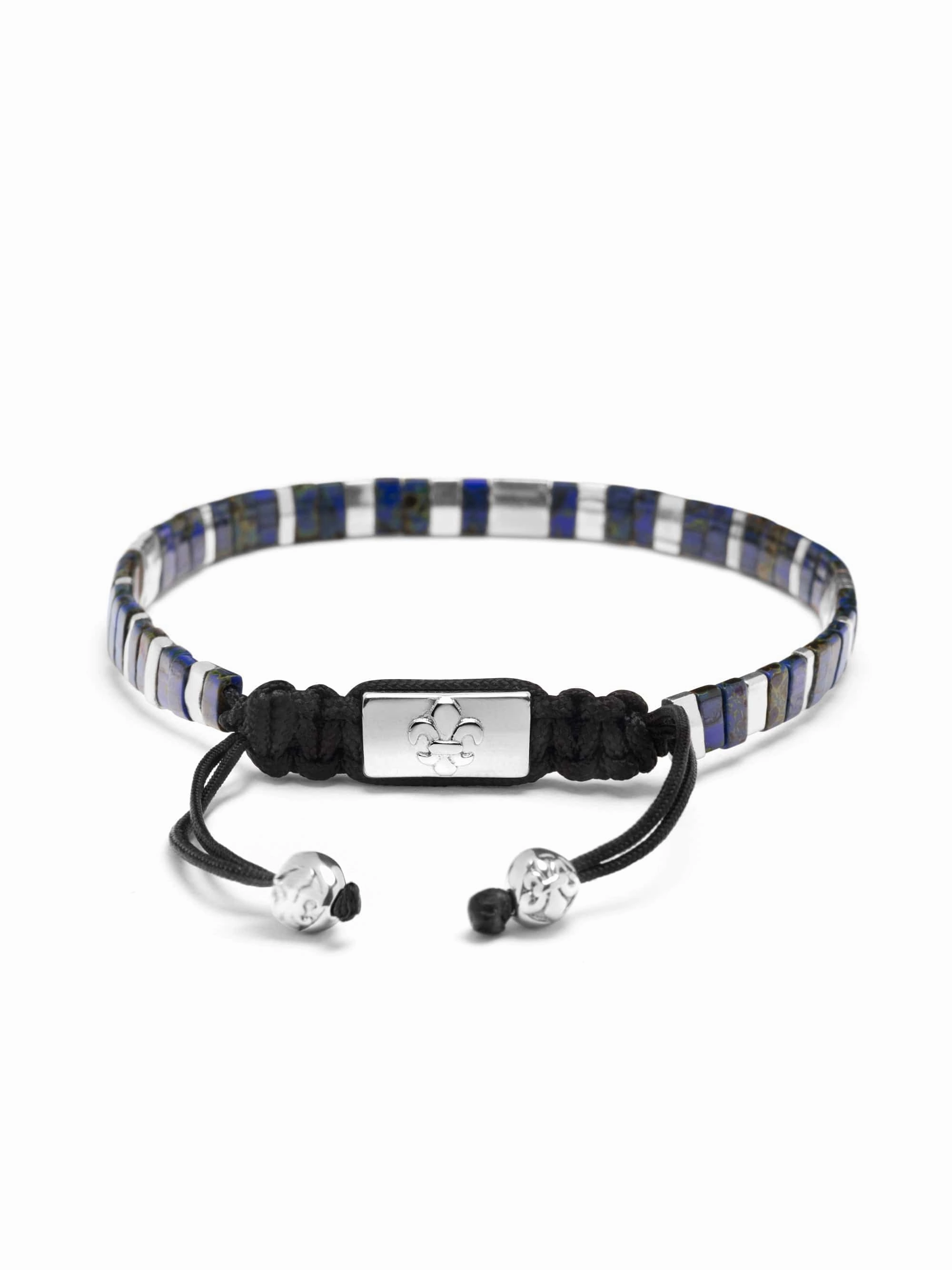 Women's Bracelet with Marbled Blue and Silver Miyuki Tila Beads