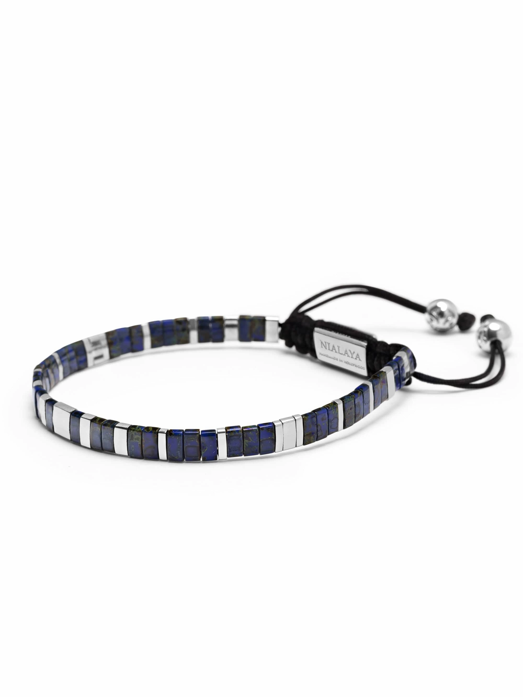 Women's Bracelet with Marbled Blue and Silver Miyuki Tila Beads