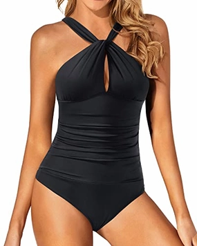 Women's Keyhole Backless Swimwear Front Cross One Piece Swimsuits