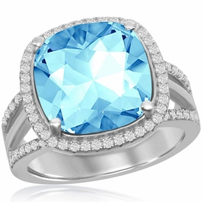 Women's Ring - CZ and Cushion Aqua Swarovski Element, Size 8 | BLW-2416-8