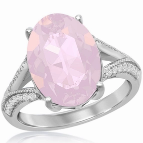 Women's Ring - Oval Pink Opal Swarovski Element CZ, Size 9 | BLW-2420-9