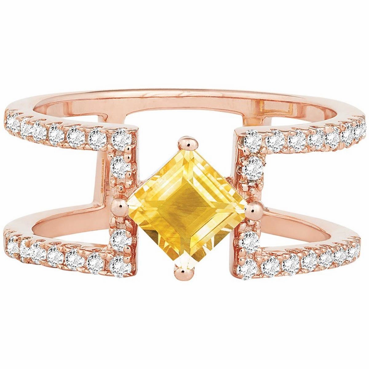 Women's Ring - Square Shape Citrine with White Topaz, Size 7 | BLW-1243-7